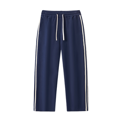 Navy blue pants with white stripes 